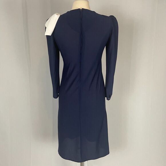 Vintage Dress Size 7 Navy Blue Bow Puff Sleeve Secretary Retro Preppy 70s 80s - Picture 8 of 16